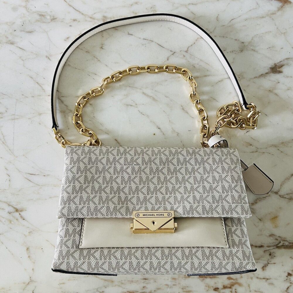 MICHAEL KORS Cece Light Cream Multi Leather Medium Flap Pocket Shoulder Bag
